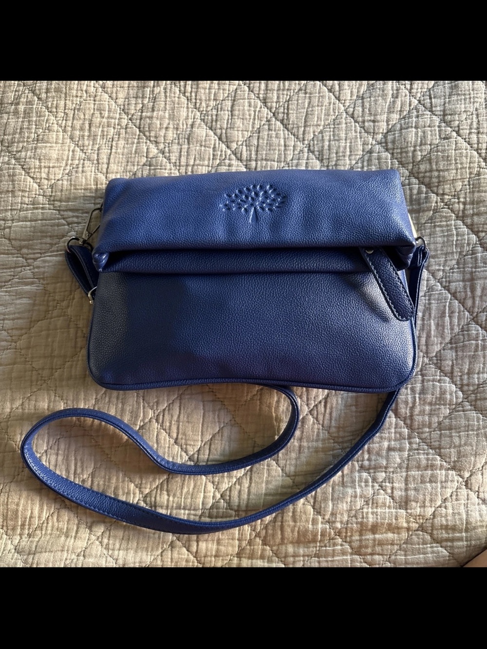 Mulberry Navy Blue Fold-Over Leather Crossbody Bag